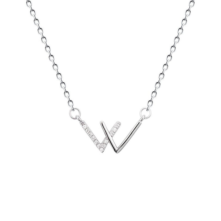 Women Rhinestone Double V Pendant Silver Plated Chain Necklace Jewelry Gift Image 8