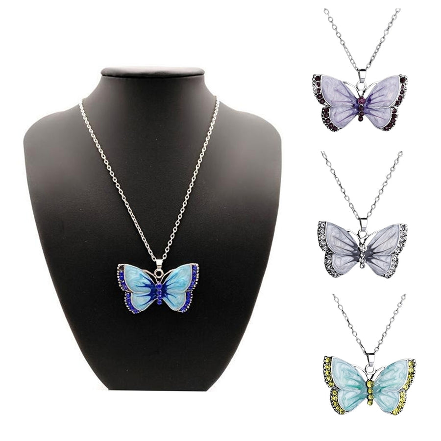 Retro Women Rhinestone Inlaid Butterfly Pendant Chain Necklace Jewelry Gift Image 1