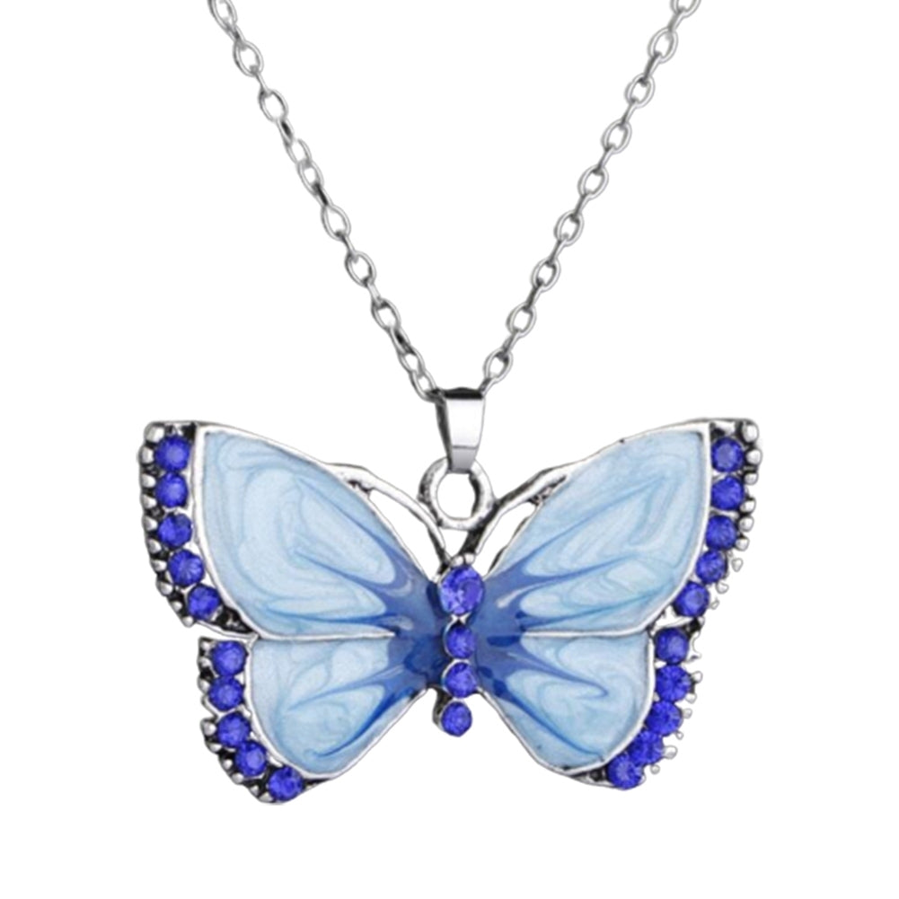 Retro Women Rhinestone Inlaid Butterfly Pendant Chain Necklace Jewelry Gift Image 3