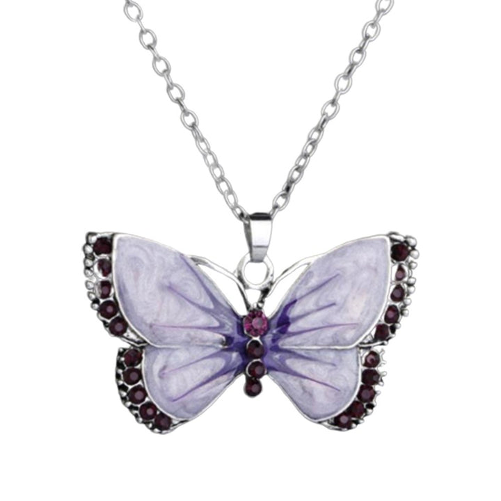 Retro Women Rhinestone Inlaid Butterfly Pendant Chain Necklace Jewelry Gift Image 1