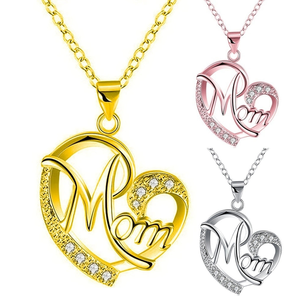 Fashion Rhinestone Mom Letter Love Heart Pendant Necklace Jewelry Birthday Gift Image 1