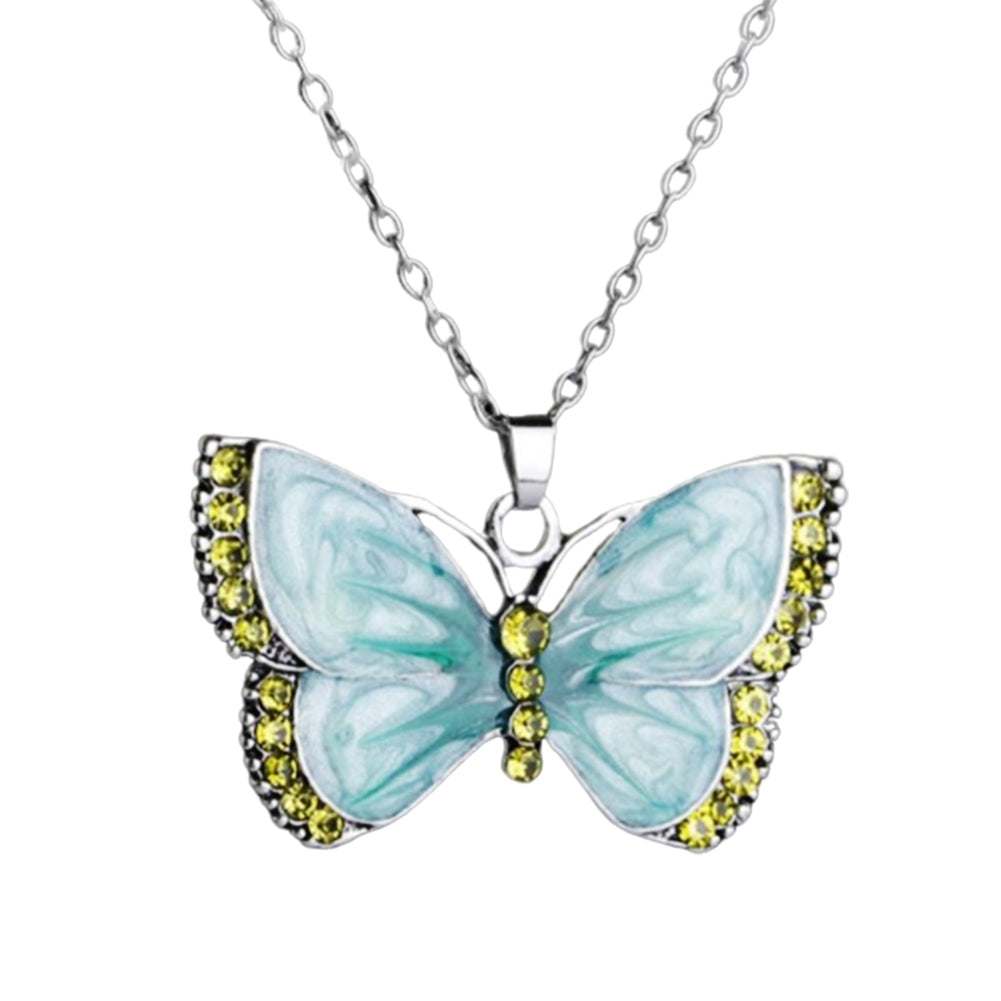 Retro Women Rhinestone Inlaid Butterfly Pendant Chain Necklace Jewelry Gift Image 4