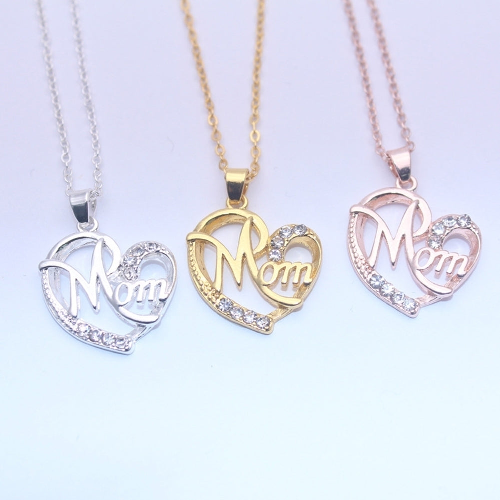 Fashion Rhinestone Mom Letter Love Heart Pendant Necklace Jewelry Birthday Gift Image 2