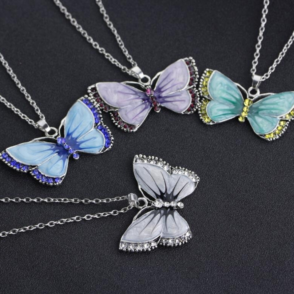 Retro Women Rhinestone Inlaid Butterfly Pendant Chain Necklace Jewelry Gift Image 6