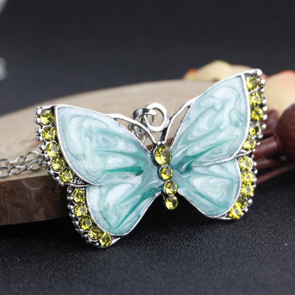 Retro Women Rhinestone Inlaid Butterfly Pendant Chain Necklace Jewelry Gift Image 7