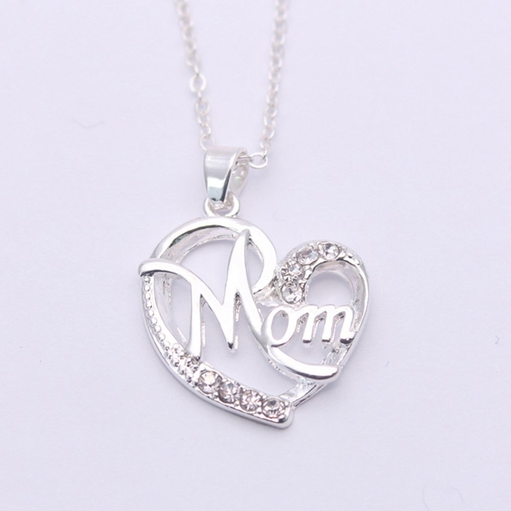 Fashion Rhinestone Mom Letter Love Heart Pendant Necklace Jewelry Birthday Gift Image 4