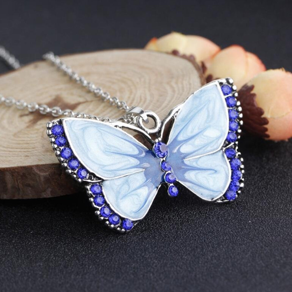 Retro Women Rhinestone Inlaid Butterfly Pendant Chain Necklace Jewelry Gift Image 8