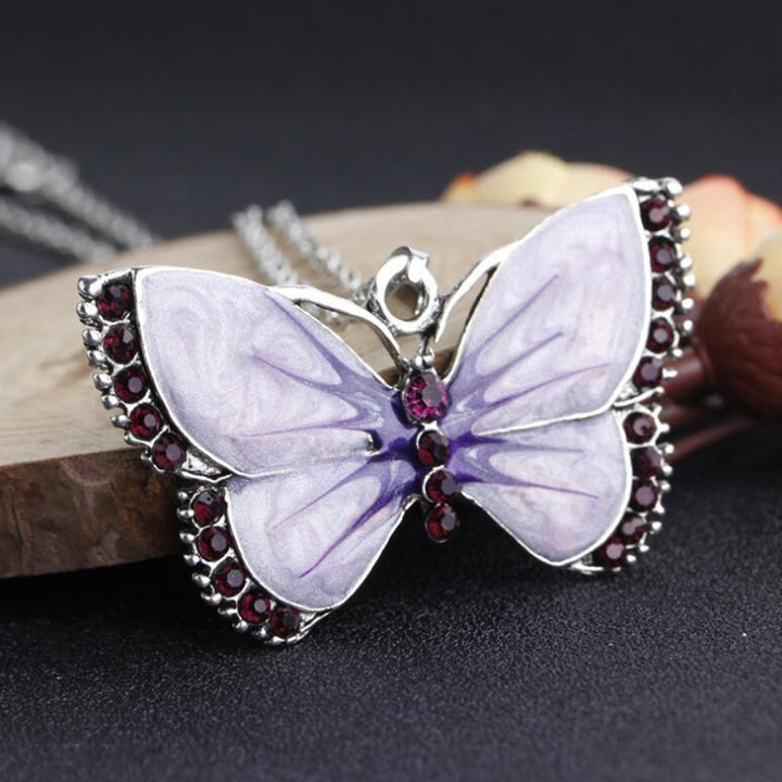 Retro Women Rhinestone Inlaid Butterfly Pendant Chain Necklace Jewelry Gift Image 9