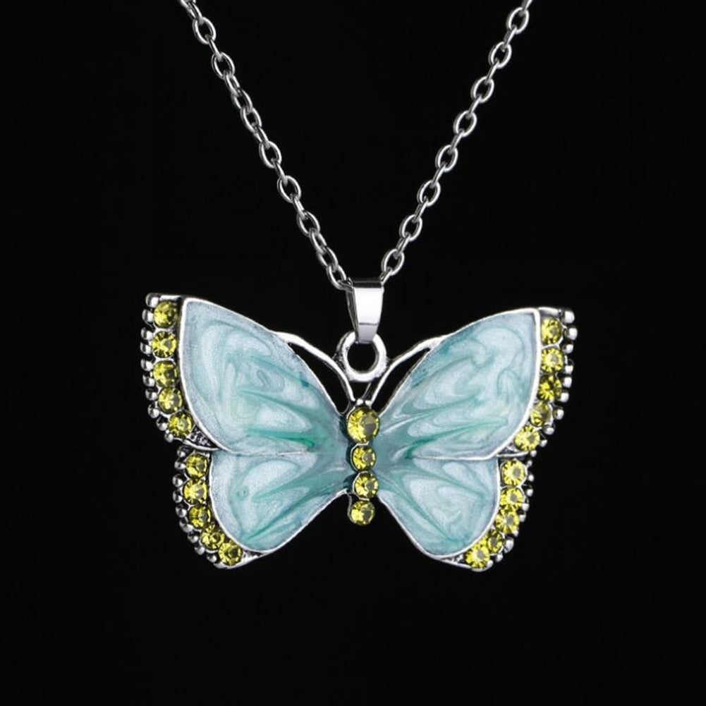 Retro Women Rhinestone Inlaid Butterfly Pendant Chain Necklace Jewelry Gift Image 11