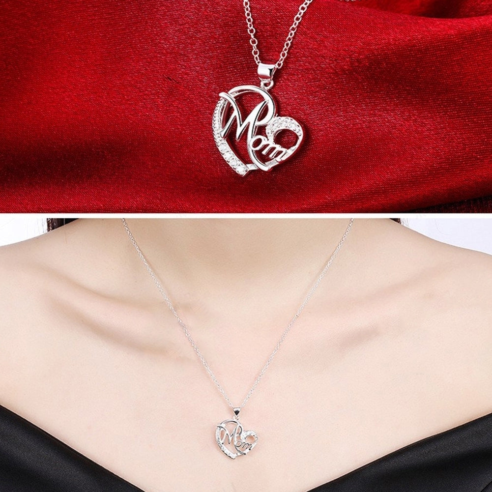 Fashion Rhinestone Mom Letter Love Heart Pendant Necklace Jewelry Birthday Gift Image 8