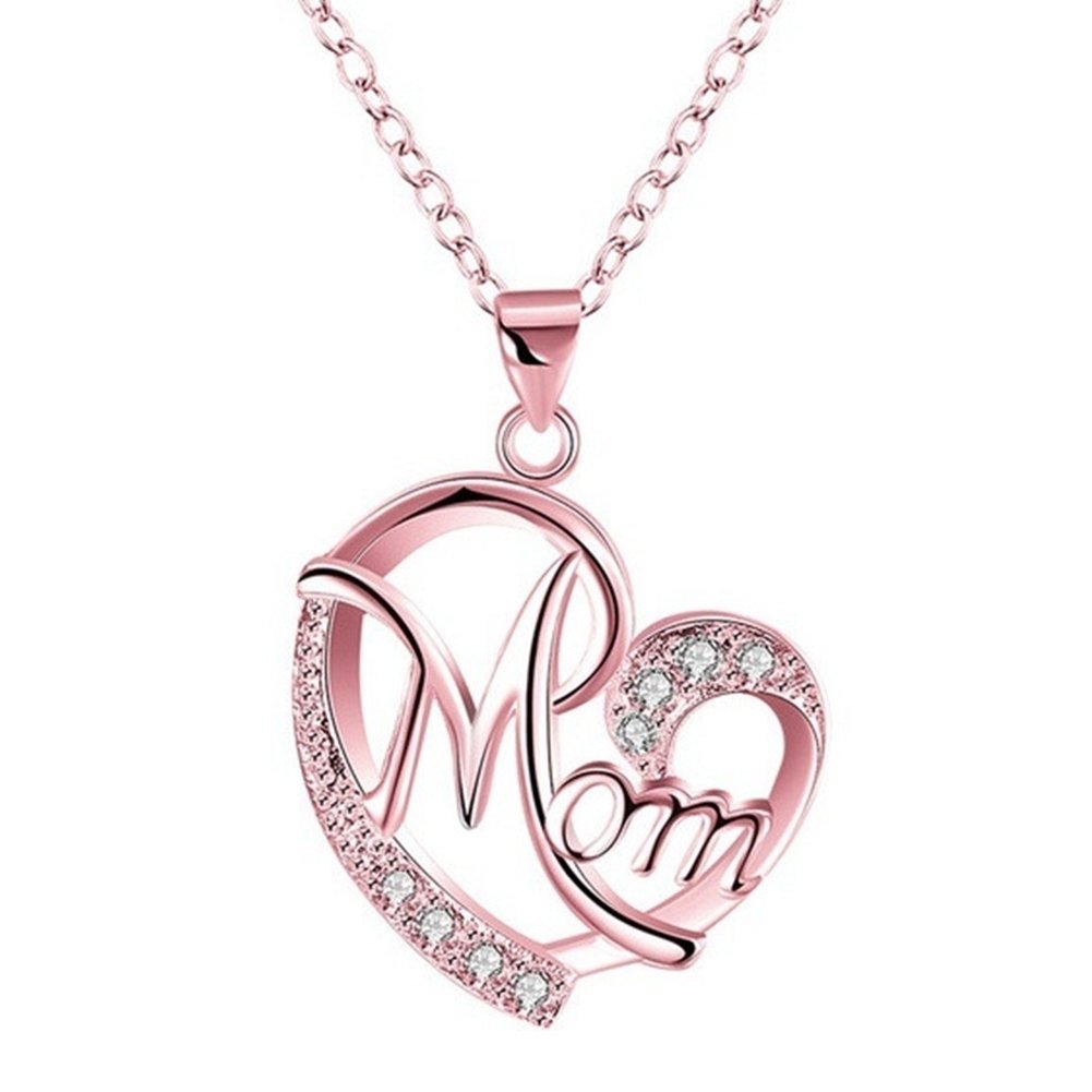 Fashion Rhinestone Mom Letter Love Heart Pendant Necklace Jewelry Birthday Gift Image 11