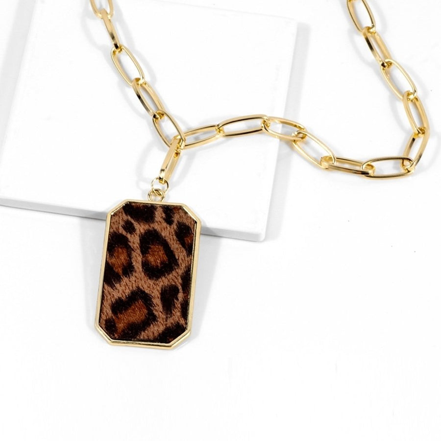 Fashion Women Leopard Print Square Pendant Long Chain Necklace Jewelry Gift Image 1