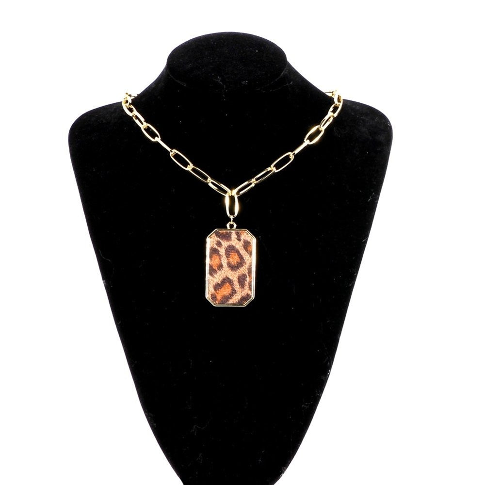 Fashion Women Leopard Print Square Pendant Long Chain Necklace Jewelry Gift Image 2