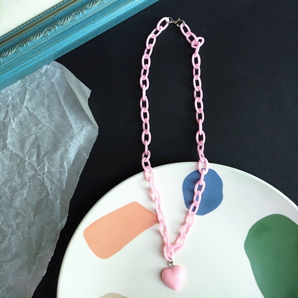 Women Candy Color Heart Pendant Single Double Layer Necklace Party Jewelry Gift Image 1