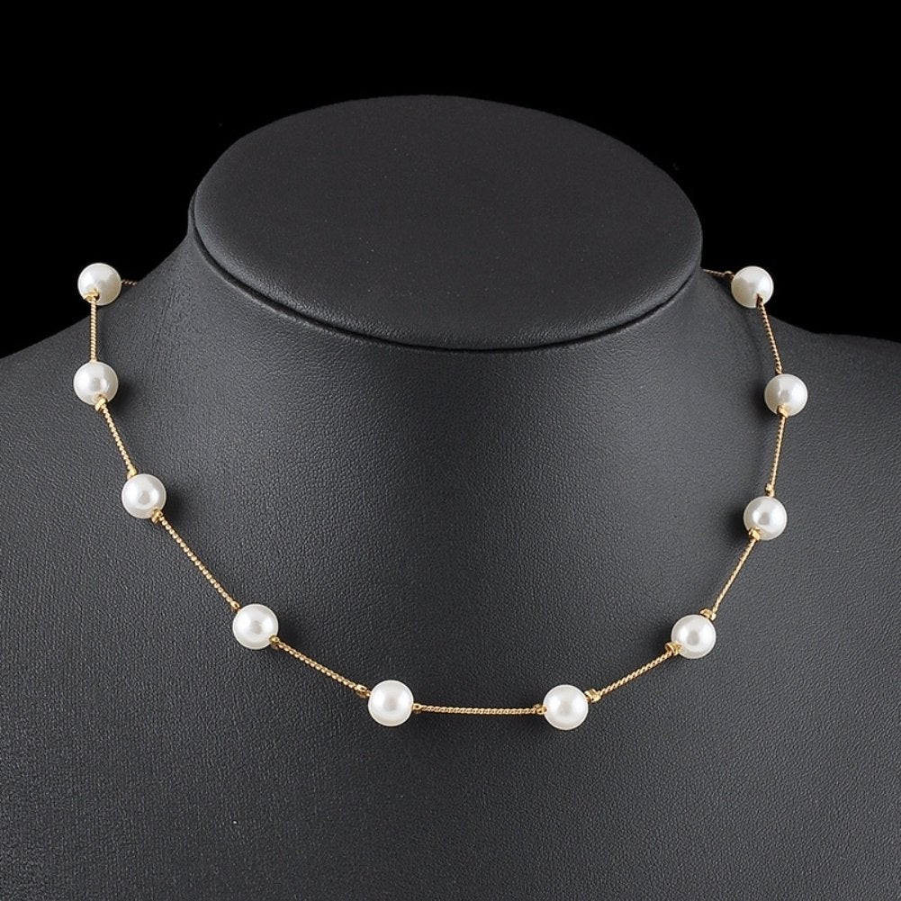 Elegant Women Faux Pearl Pendant One Layer Short Chain Necklace Jewelry Gift Image 2