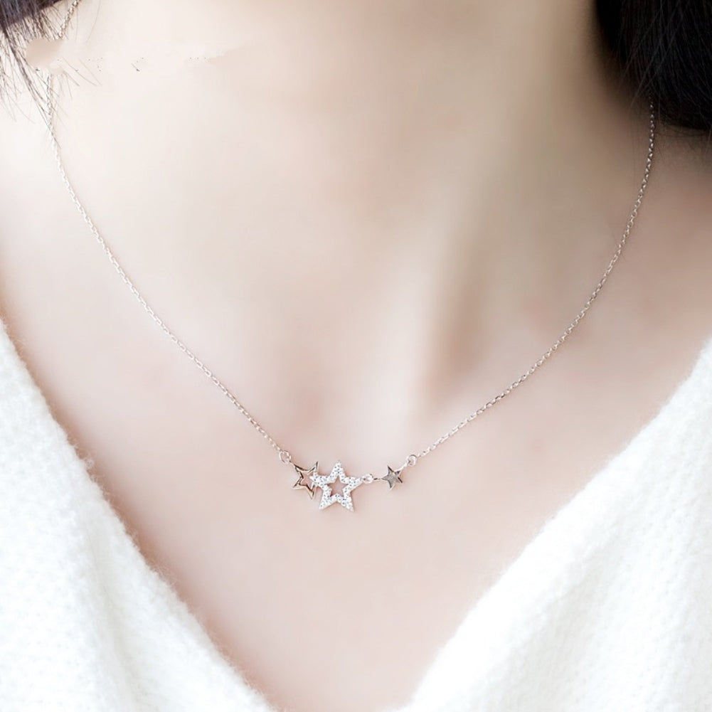 Women Rhinestone Five Pointed Star Pendant Clavicle Chain Necklace Jewelry Gift Image 2