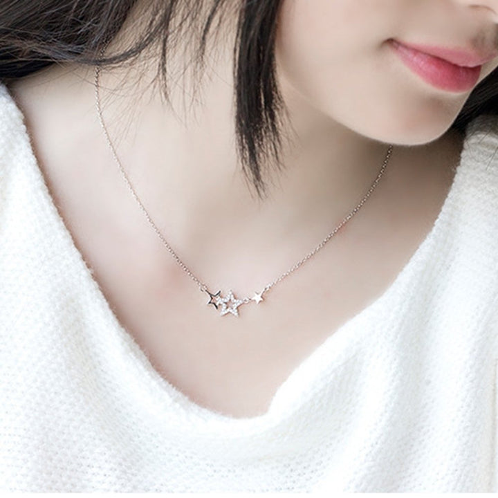 Women Rhinestone Five Pointed Star Pendant Clavicle Chain Necklace Jewelry Gift Image 3