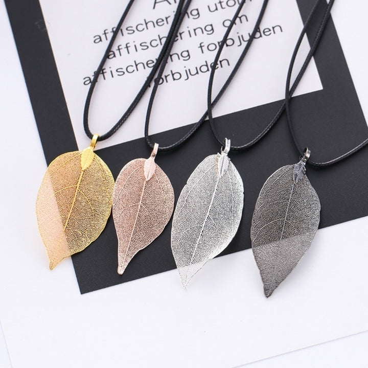 Women Hollow Leaf Pendant Long Chain Necklace Fashion Jewelry Accessory Gift Image 1