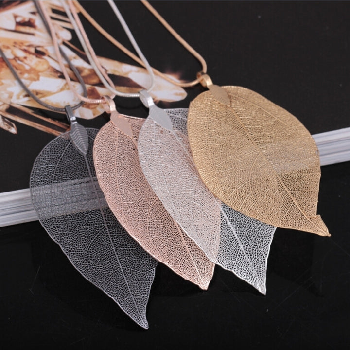 Women Hollow Leaf Pendant Long Chain Necklace Fashion Jewelry Accessory Gift Image 6