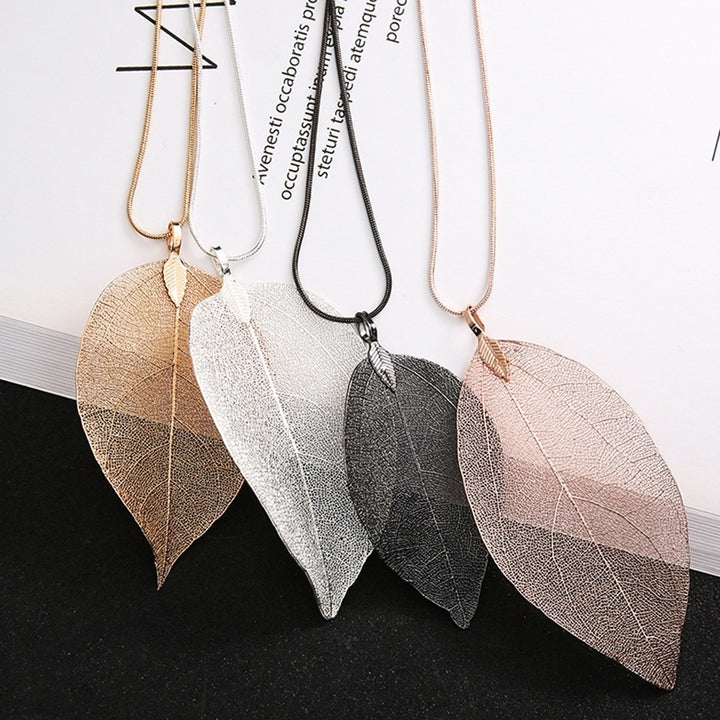 Women Hollow Leaf Pendant Long Chain Necklace Fashion Jewelry Accessory Gift Image 7