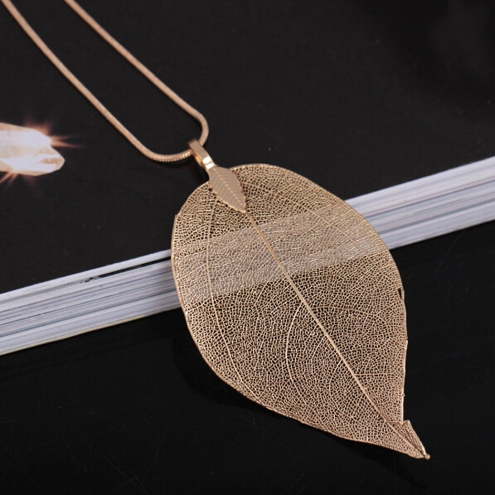 Women Hollow Leaf Pendant Long Chain Necklace Fashion Jewelry Accessory Gift Image 9