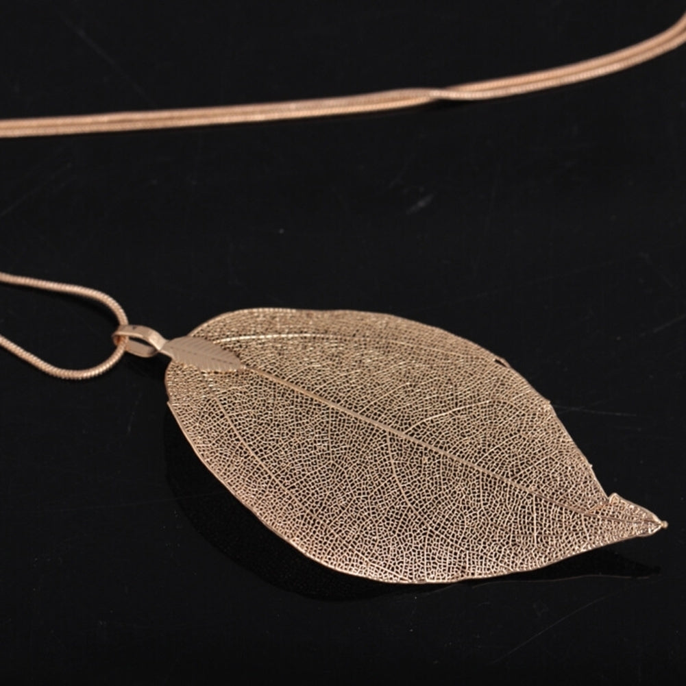 Women Hollow Leaf Pendant Long Chain Necklace Fashion Jewelry Accessory Gift Image 10