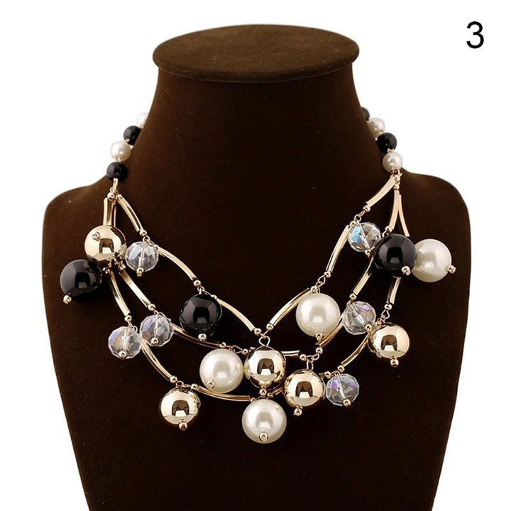 Fashion Women Faux Pearl Multilayer Chain Bib Necklace Statement Jewelry Gift Image 1