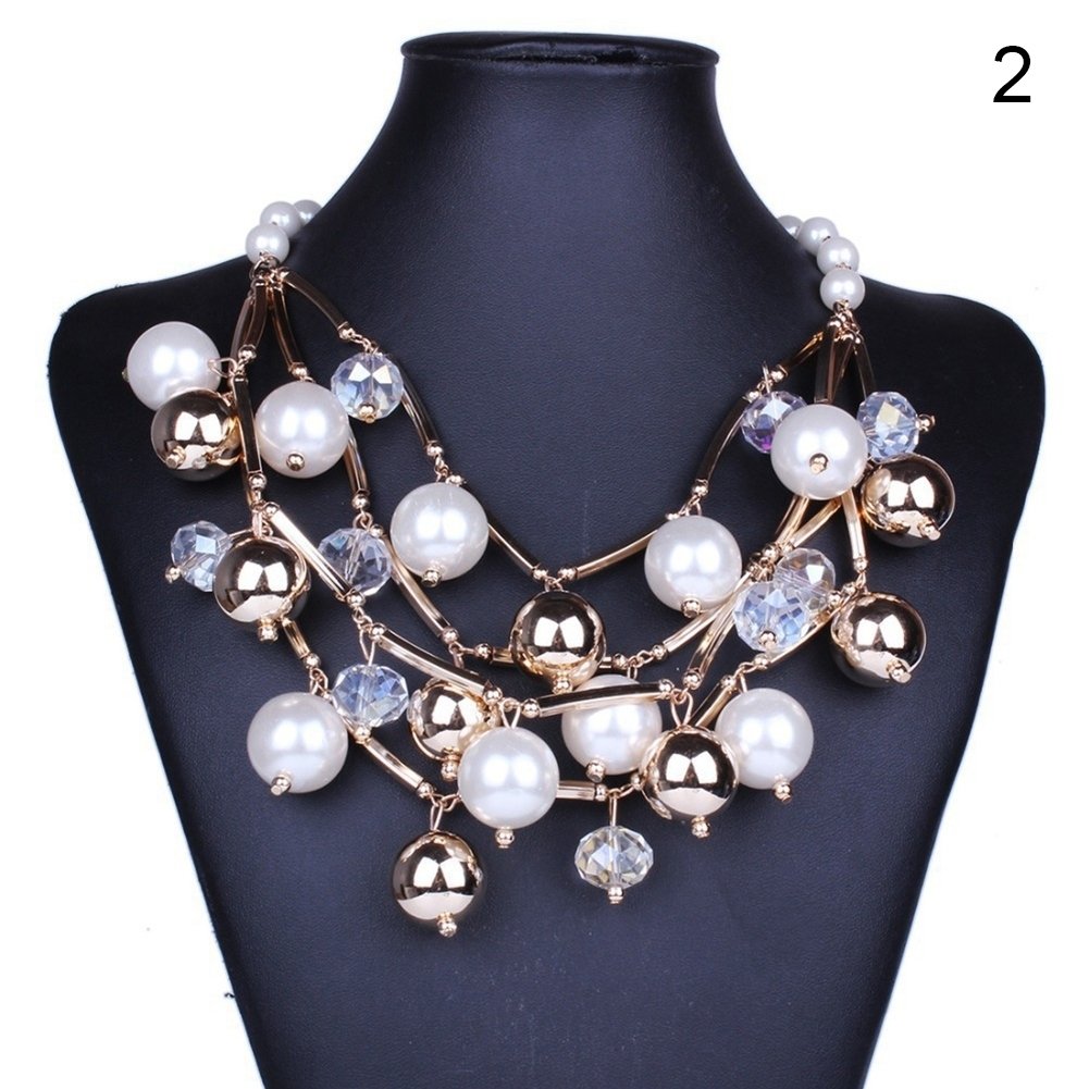 Fashion Women Faux Pearl Multilayer Chain Bib Necklace Statement Jewelry Gift Image 4