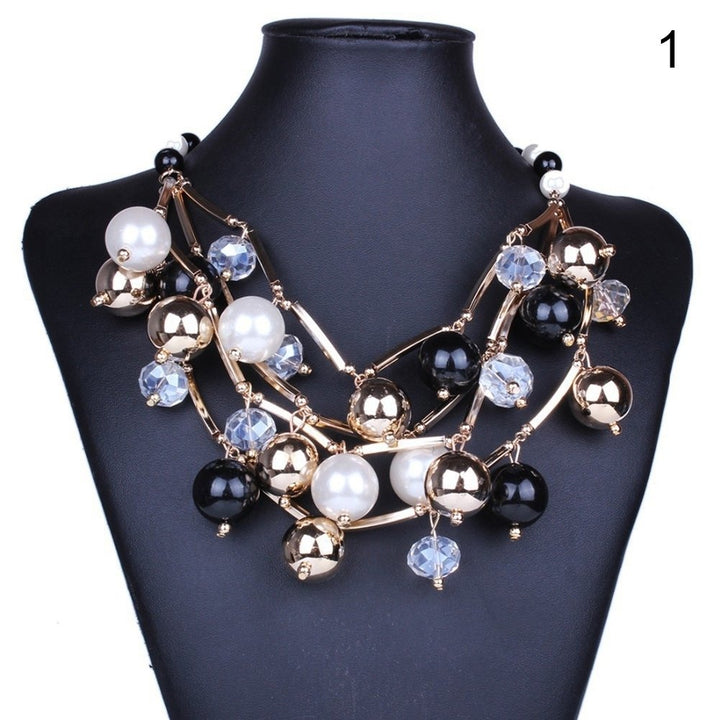 Fashion Women Faux Pearl Multilayer Chain Bib Necklace Statement Jewelry Gift Image 7