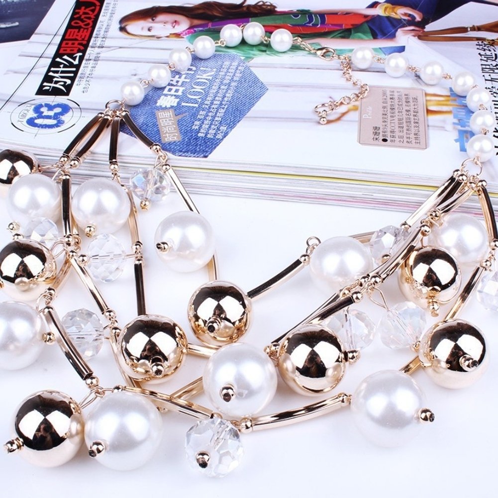 Fashion Women Faux Pearl Multilayer Chain Bib Necklace Statement Jewelry Gift Image 9