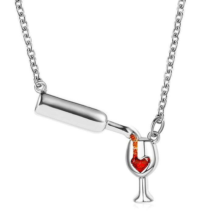 Women Pouring Wine Goblet Faux Ruby Pendant Clavicle Chain Necklace Jewelry Image 7