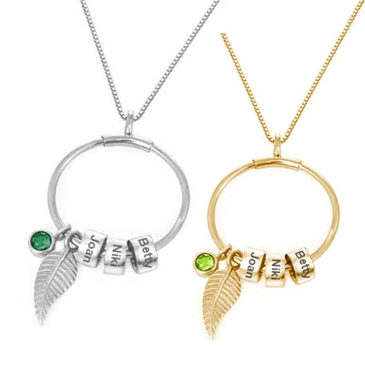 Women Name Engraved Rhinestone Beads Leaf Pendant Chain Necklace Jewelry Gift Image 4