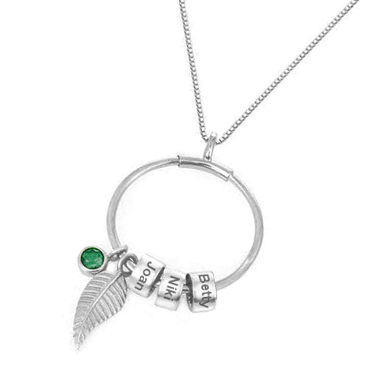 Women Name Engraved Rhinestone Beads Leaf Pendant Chain Necklace Jewelry Gift Image 4