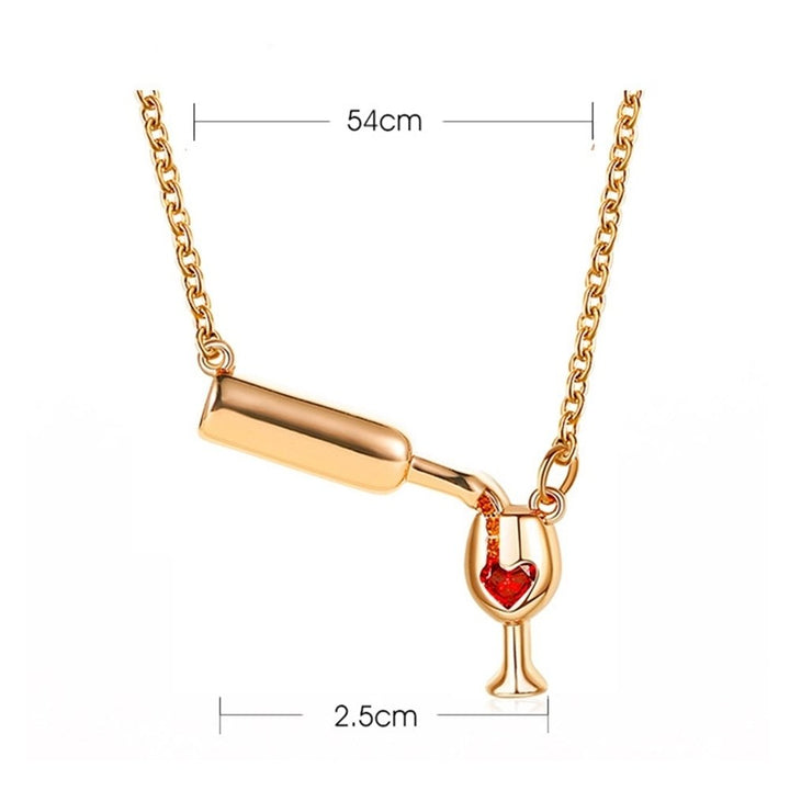 Women Pouring Wine Goblet Faux Ruby Pendant Clavicle Chain Necklace Jewelry Image 9