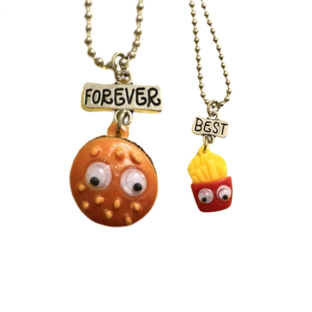 2Pcs Cartoon Mini Biscuit Coffee Hamburger Frenchfries Milk Cookie Necklaces Image 1