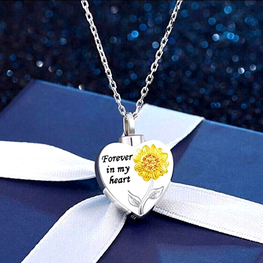 Unisex Sunflower Forever in My Heart Pendant Chain Necklace Memorial Jewelry Image 1