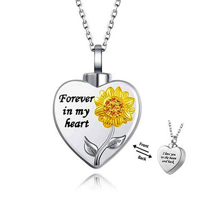 Unisex Sunflower Forever in My Heart Pendant Chain Necklace Memorial Jewelry Image 6