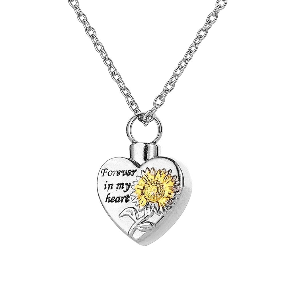 Unisex Sunflower Forever in My Heart Pendant Chain Necklace Memorial Jewelry Image 7