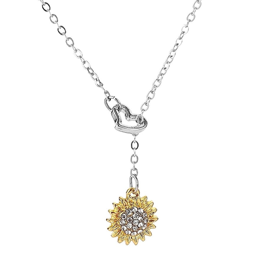 Women Sunflower Heart Rhinestone Pendant Clavicle Chain Necklace Jewelry Gift Image 1