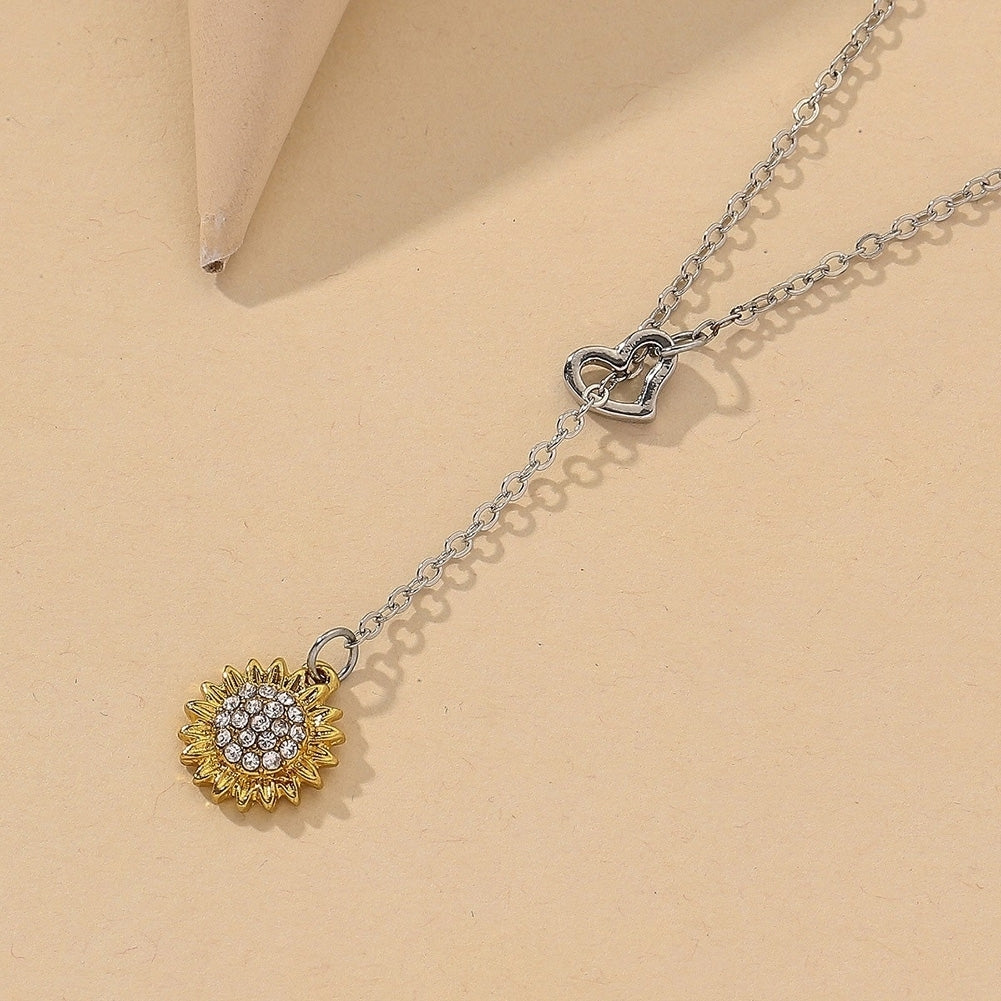 Women Sunflower Heart Rhinestone Pendant Clavicle Chain Necklace Jewelry Gift Image 6