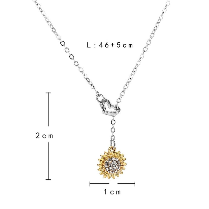 Women Sunflower Heart Rhinestone Pendant Clavicle Chain Necklace Jewelry Gift Image 7