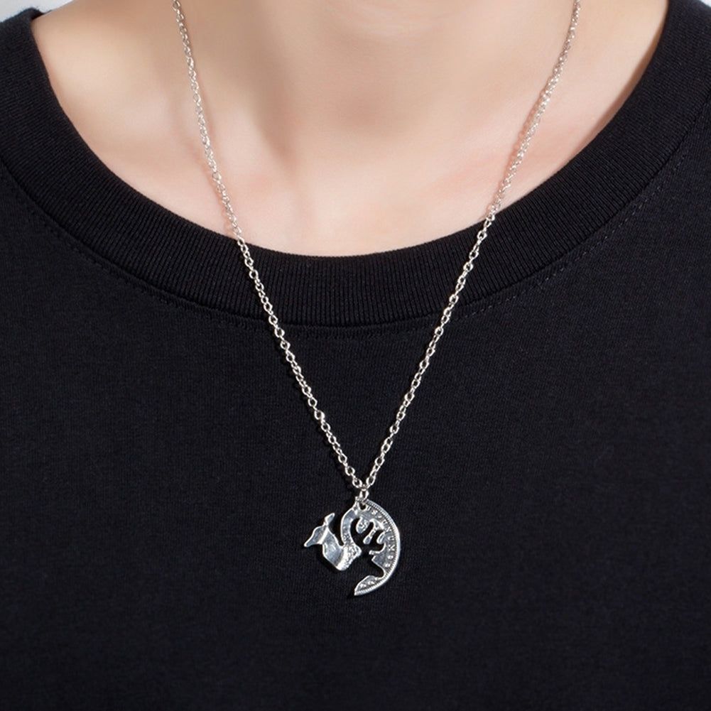 2Pcs Deer Puzzle Disc Pendant Alloy Clavicle Chain Necklace Couple Lover Gift Image 3