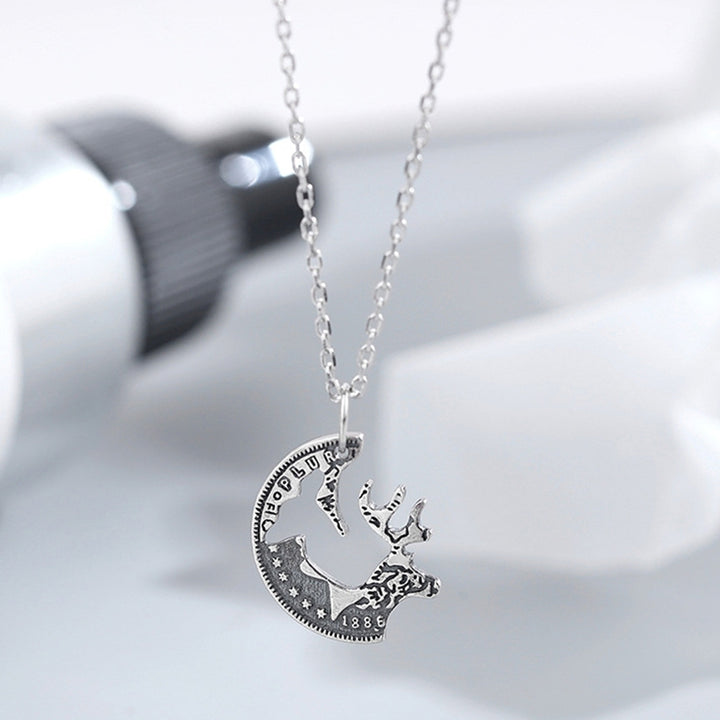 2Pcs Deer Puzzle Disc Pendant Alloy Clavicle Chain Necklace Couple Lover Gift Image 4