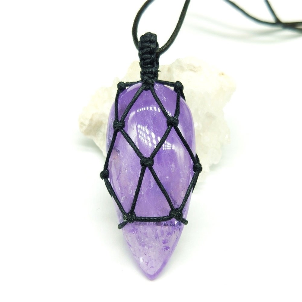 Women Waterdrop Faux Amethyst Stone Pendant Woven Rope Necklace Jewelry Gift Image 4