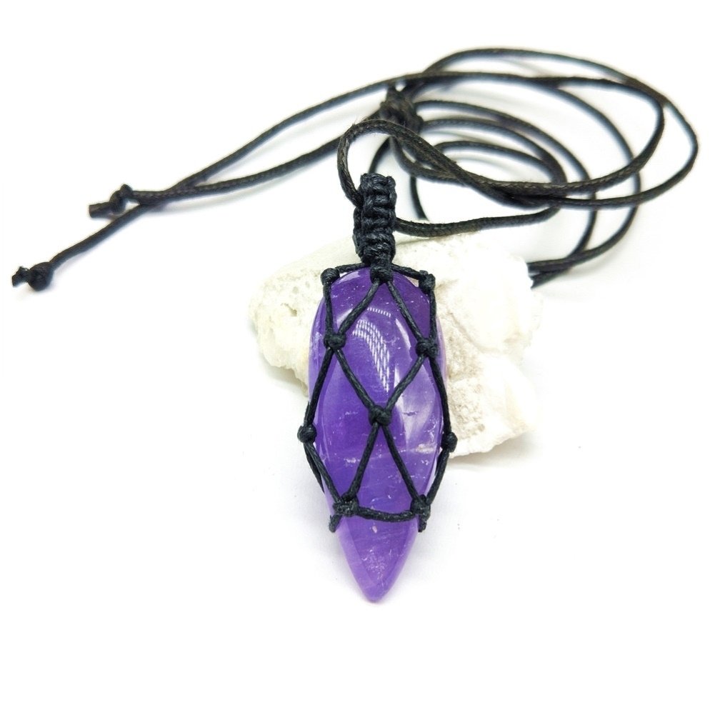 Women Waterdrop Faux Amethyst Stone Pendant Woven Rope Necklace Jewelry Gift Image 4