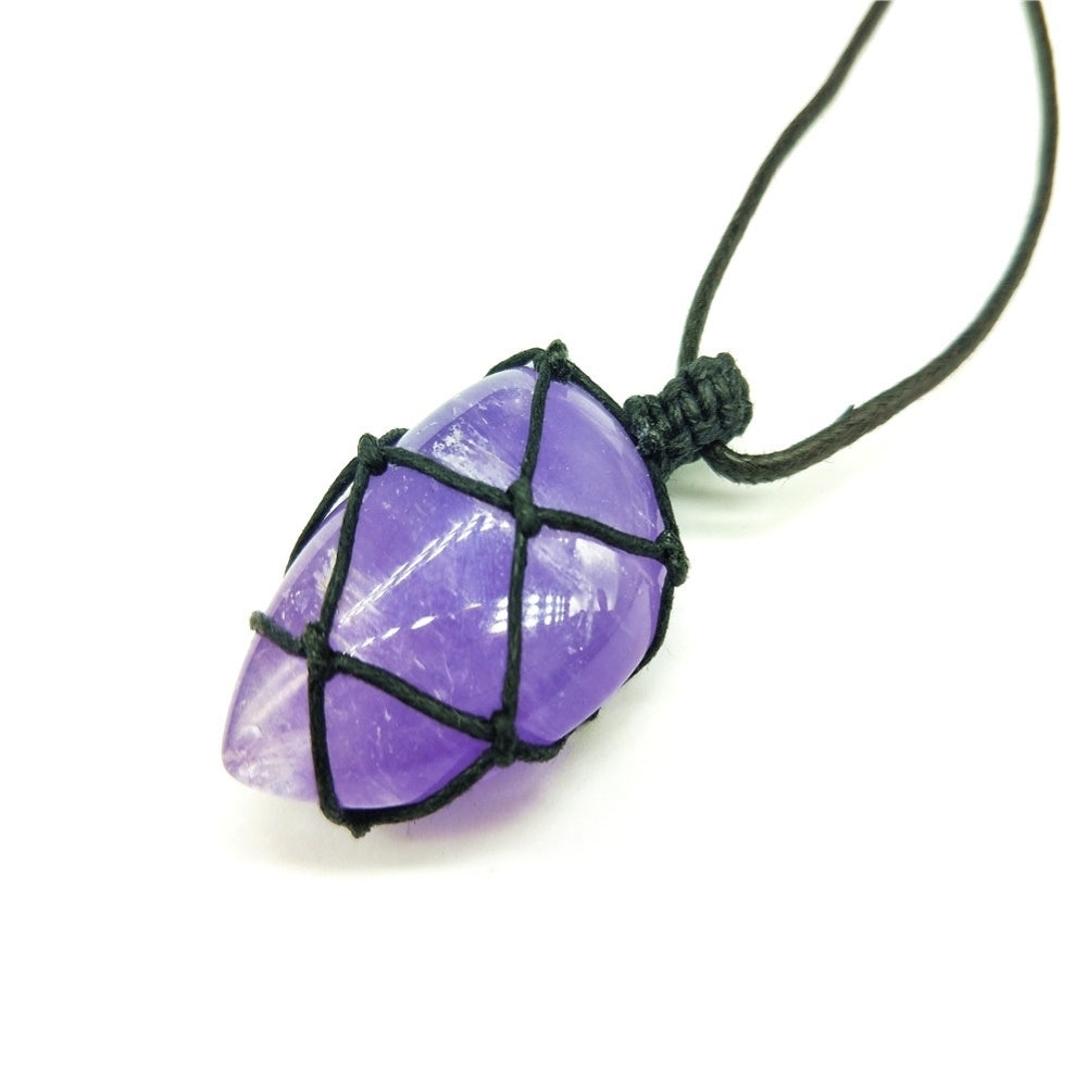 Women Waterdrop Faux Amethyst Stone Pendant Woven Rope Necklace Jewelry Gift Image 6