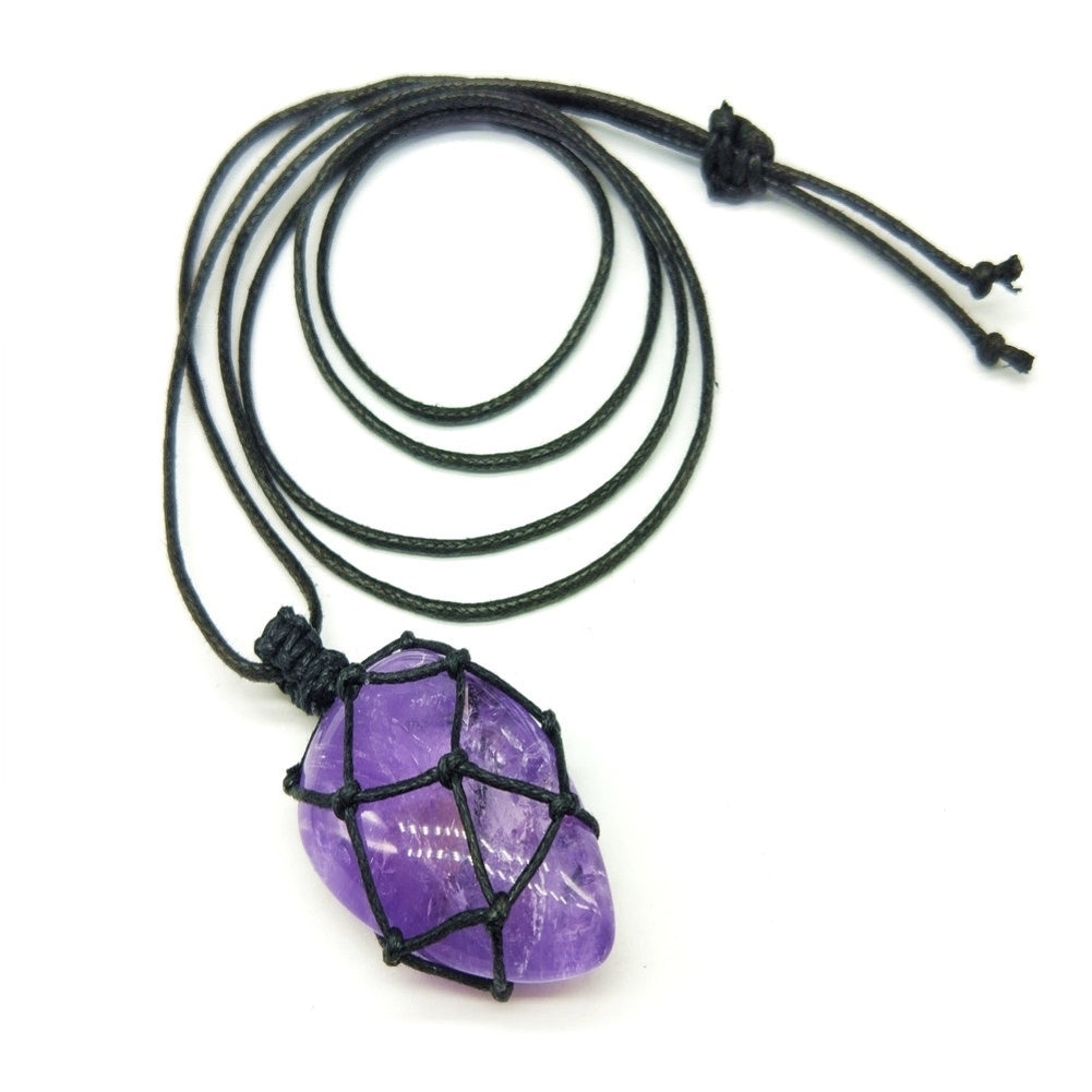 Women Waterdrop Faux Amethyst Stone Pendant Woven Rope Necklace Jewelry Gift Image 7