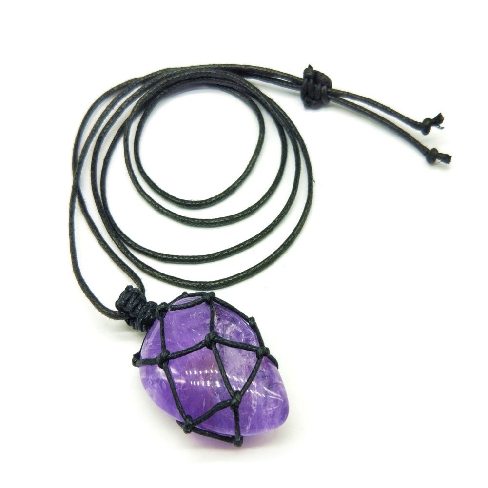 Women Waterdrop Faux Amethyst Stone Pendant Woven Rope Necklace Jewelry Gift Image 8