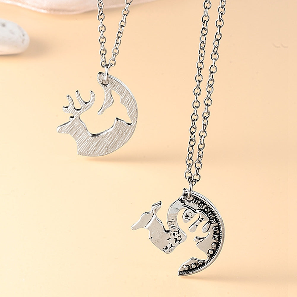 2Pcs Deer Puzzle Disc Pendant Alloy Clavicle Chain Necklace Couple Lover Gift Image 9