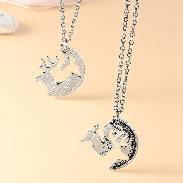 2Pcs Deer Puzzle Disc Pendant Alloy Clavicle Chain Necklace Couple Lover Gift Image 9